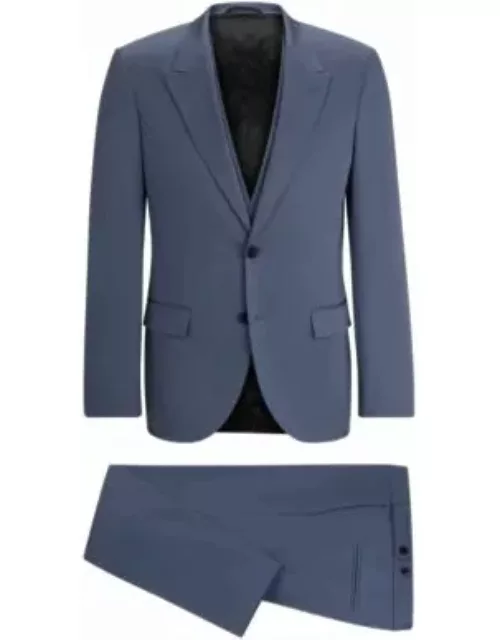 Slim-fit suit in stretch-cotton satin- Blue Men's Business Suit