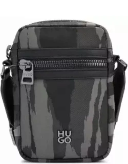 Stacked-logo reporter bag with seasonal pattern- Black Men's Reporter bag