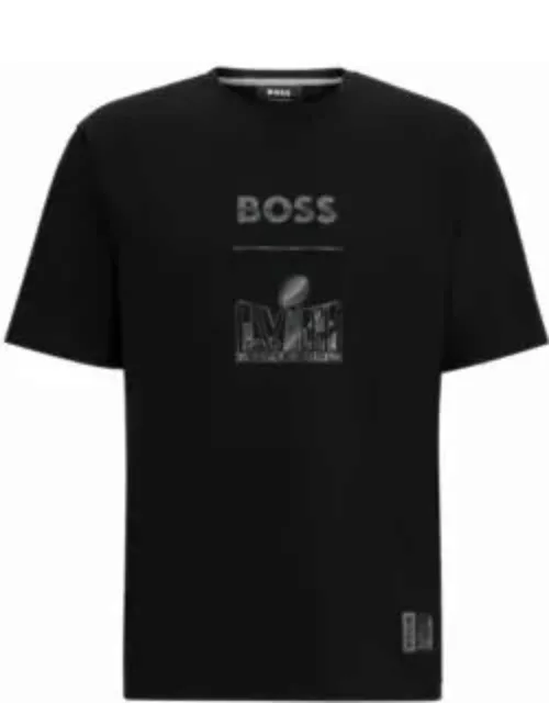 BOSS x NFL stretch-cotton T-shirt with printed artwork- Dark Grey Men's T-Shirt