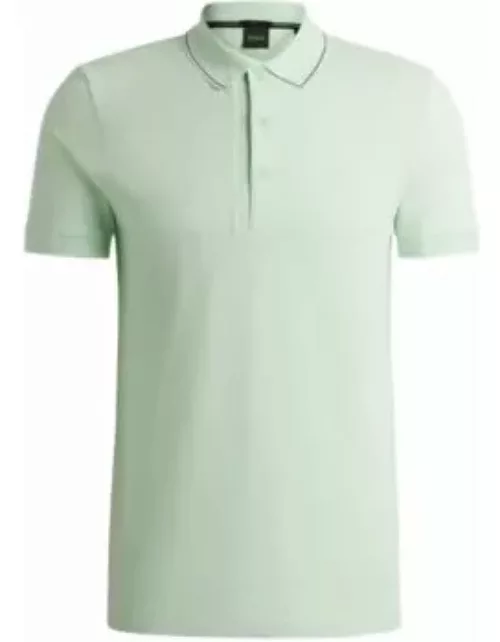 Cotton-piqu slim-fit polo shirt with tonal logo- Light Green Men's Polo Shirt