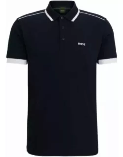Cotton-piqu polo shirt with contrast stripes and logo- Dark Blue Men's Polo Shirt