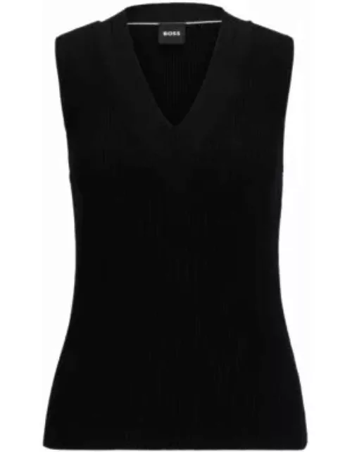 Sleeveless knitted top with cut-out details- Black Women's Casual Top