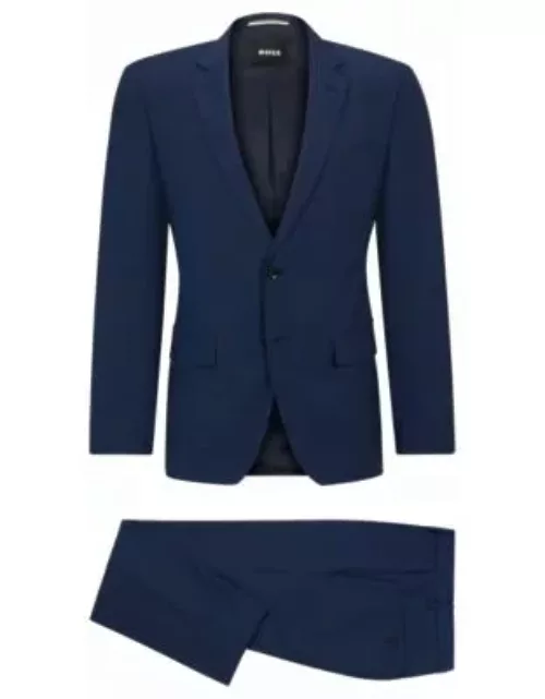 Slim-fit suit in micro-patterned stretch cloth- Dark Blue Men's Business Suit