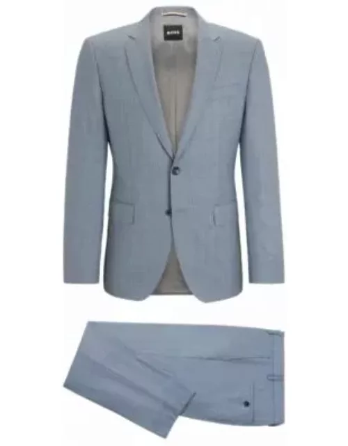 Slim-fit suit in checked virgin-wool serge- Light Blue Men's Business Suit