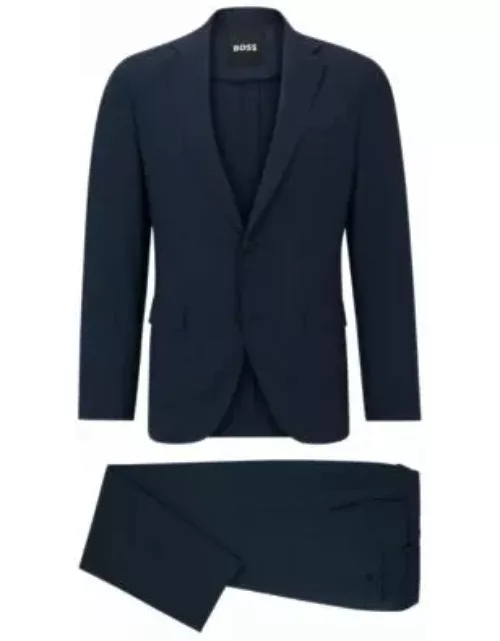Slim-fit suit in micro-patterned performance-stretch cloth- Dark Blue Men's Business Suit