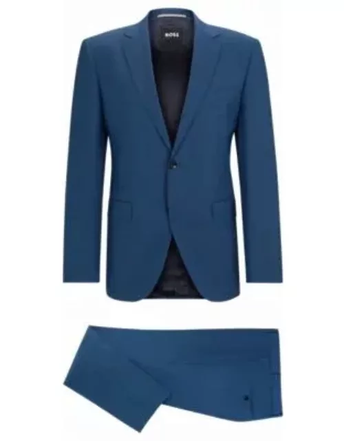Regular-fit suit in micro-patterned virgin wool- Blue Men's Business Suit
