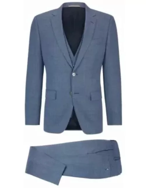 Slim-fit suit in a hopsack-weave wool blend- Blue Men's Business Suit