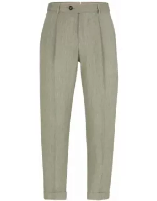 Relaxed-fit trousers in herringbone linen and silk- Light Green Men's Business Pant