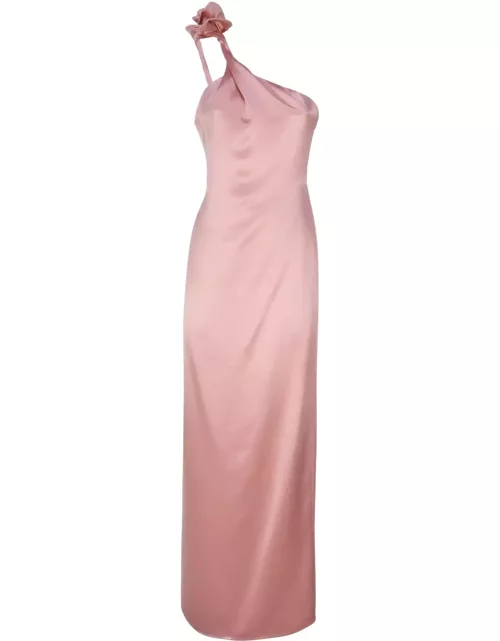 Magda Butrym Silk One-shoulder Midi Dress With Rose Appliqué