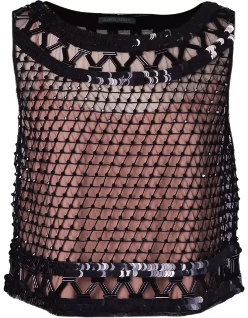 Alberta Ferretti Crop Top Embroidered With Beads And Sequin