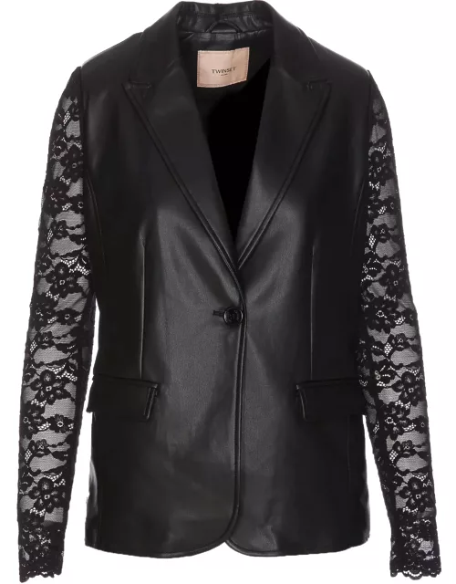 TwinSet Leather Effect Blazer With Lace