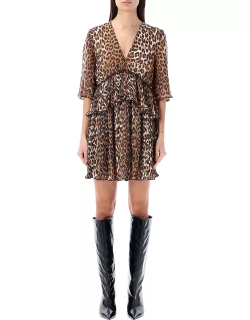 Ganni Leopard Flouce Mini Dres