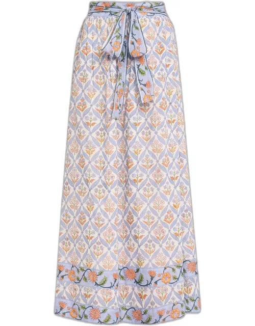 Olimpia Tie-Belt Floral Maxi Skirt