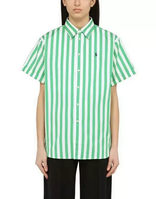 Green/white striped short-sleeved cotton shirt