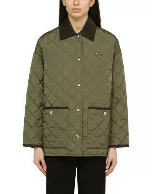 Military green quilted jacket with logo