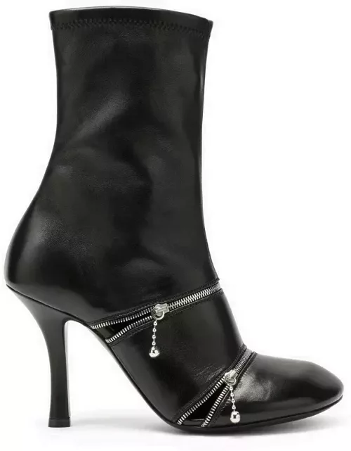 Black leather Peep boot with zip
