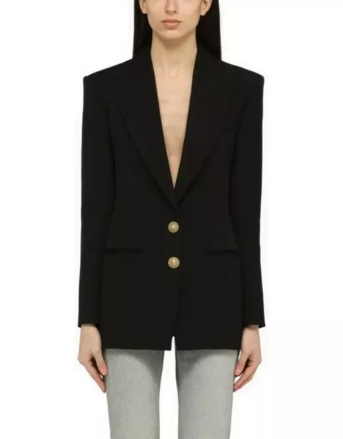 Black wool single-breasted jacket with jewelled button