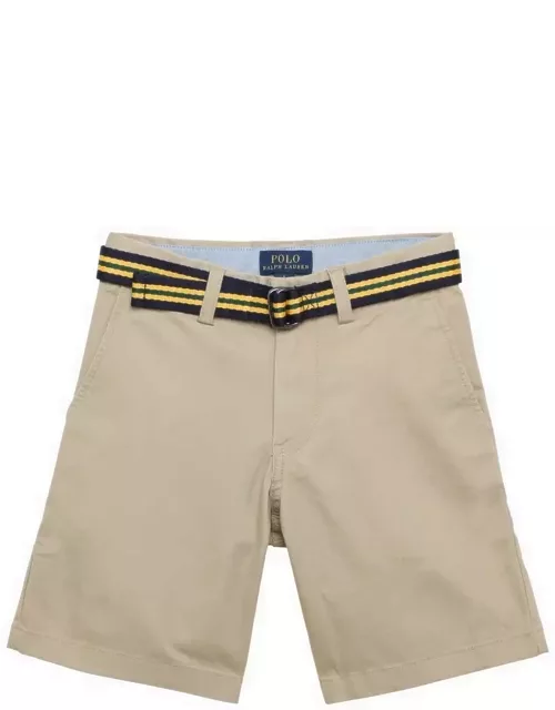 Beige cotton bermuda shorts with belt