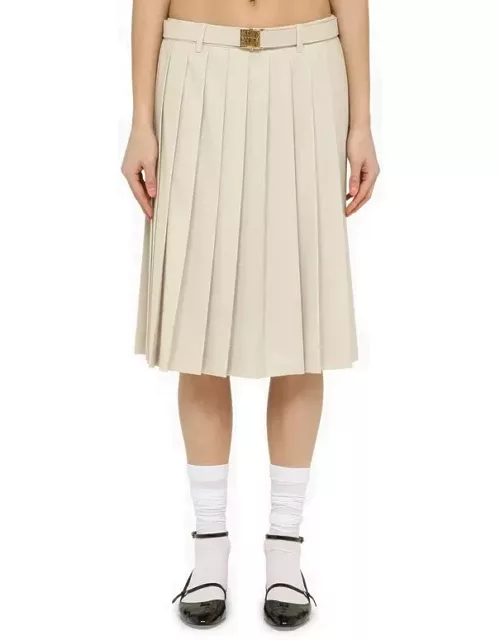 Natural-coloured pleated midi skirt in woo