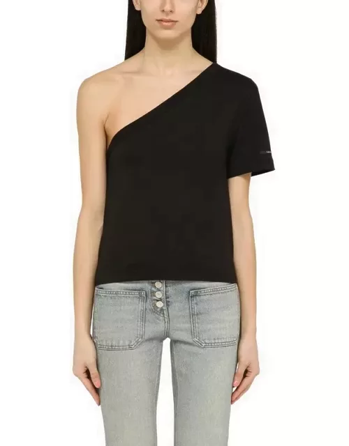 Black one-shoulder T-shirt in cotton