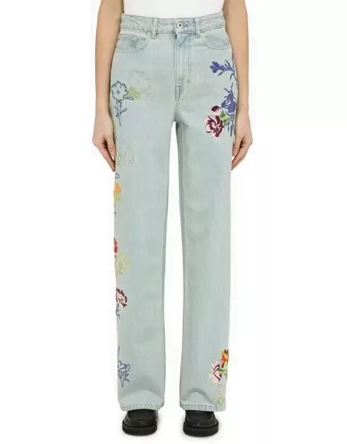 Light blue jeans with denim flower embroidery