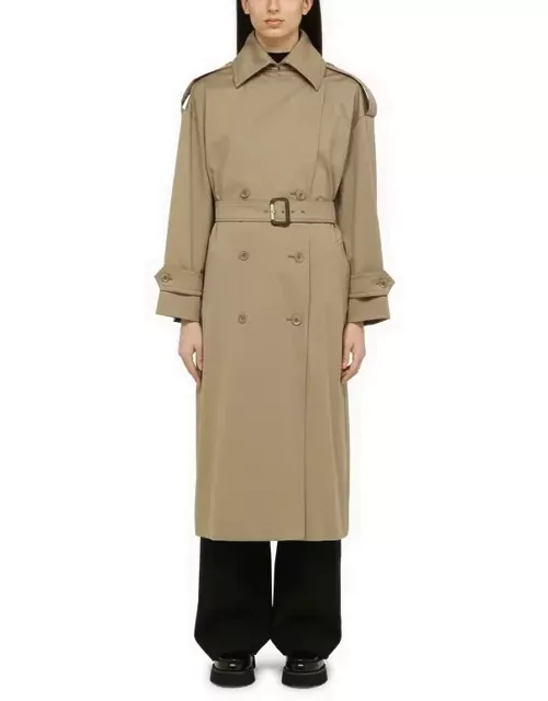 Sand-coloured double-breasted trench coat in wool and cotton