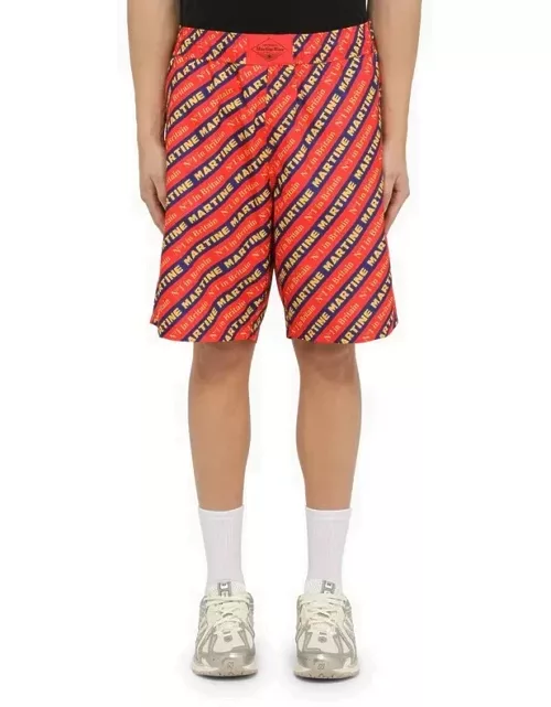 Red Bermuda shorts with logo print