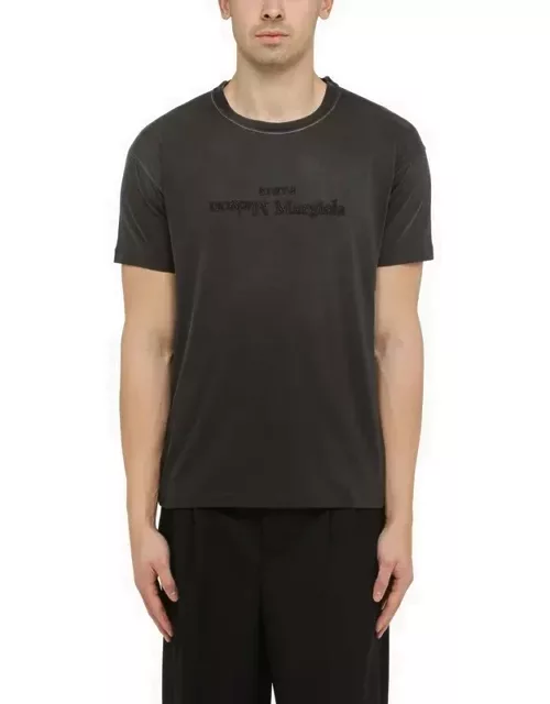 Black washed-out cotton T-shirt with reverse logo