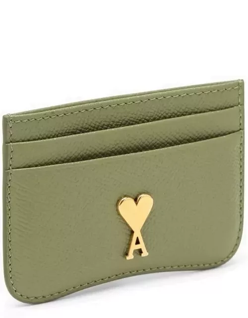 Olive green leather Paris Paris card case