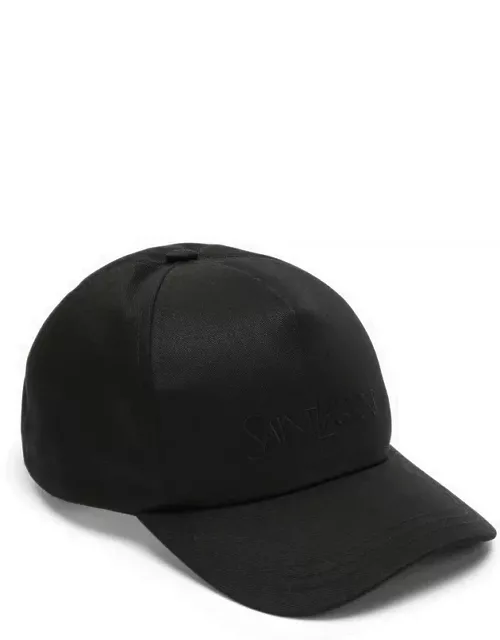 Black linen-blend baseball cap