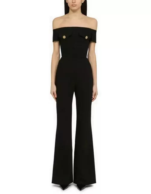 Black viscose jumpsuit with jewelled button