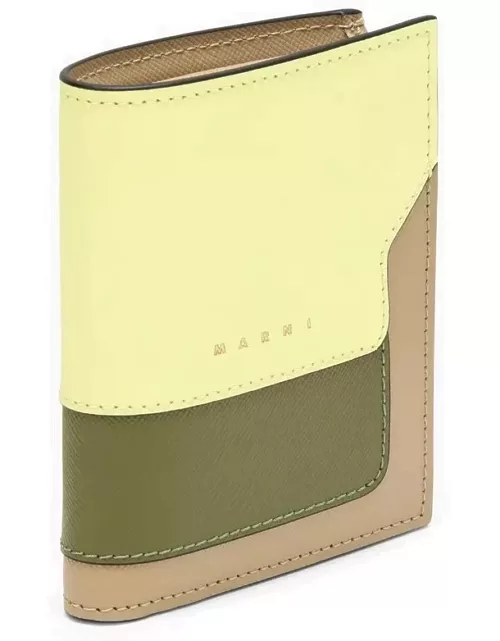 Beige/green leather wallet