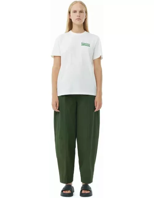 GANNI Green Cotton Crepe Elasticated Curve Trousers in Kombu Green