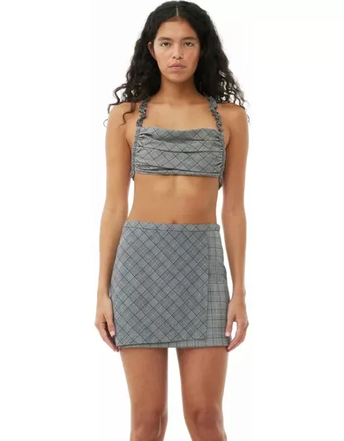 GANNI Grey Checkered Mix Ruched Top in Frost Grey