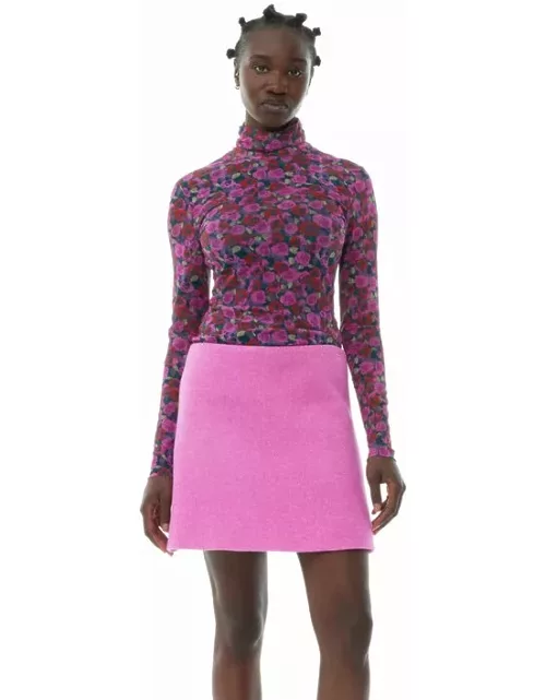 GANNI Pink Twill Wool Suiting Mini Skirt in Fiji Flower