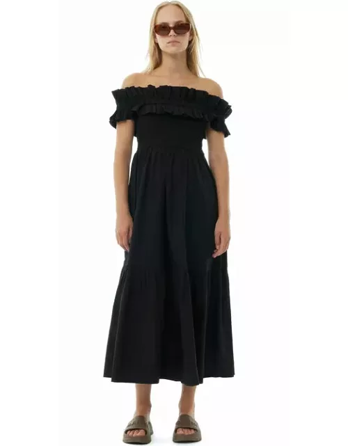 GANNI CottonPoplin Long Smock Dress in Black