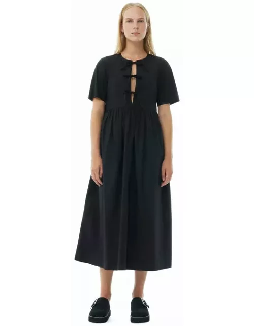 GANNI CottonPoplin Long Tie String Dress in Black