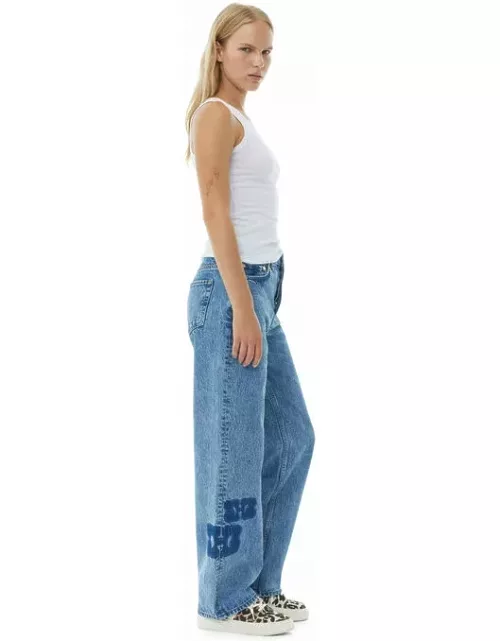 GANNI Patch Izey Jeans in Mid Blue Stone