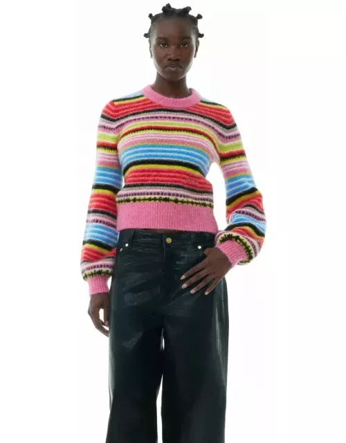 GANNI Striped Soft Wool O-neck Sweater