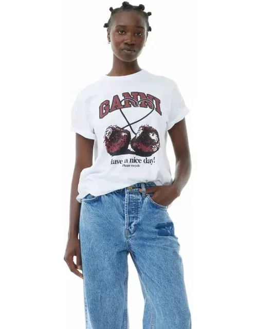 GANNI Relaxed Cherry T-shirt in White