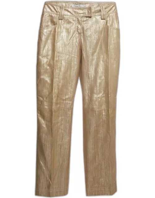 Christian Dior Boutique Gold Printed Leather Straight Pants