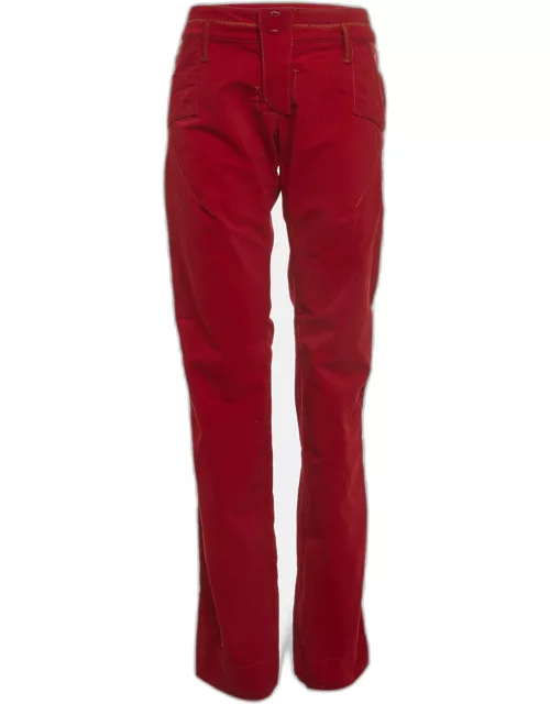 Christian Dior Boutique Red Corduroy Zip Detail Straight Pants