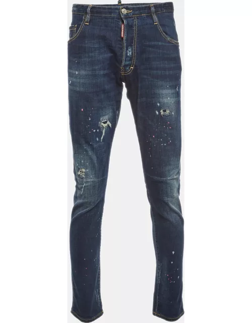 Dsquared2 Blue Logo Applique Denim Distressed Jeans XL Waist 34''
