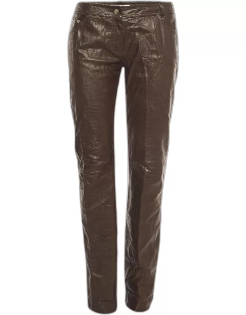Christian Dior Boutique Brown Textured Leather Straight Leg Pants
