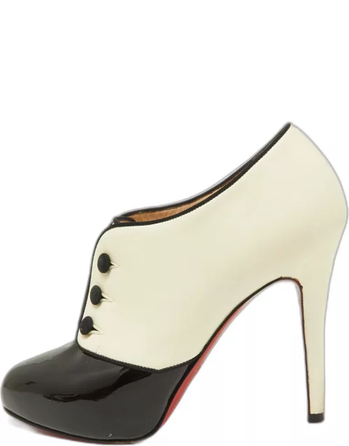 Christian Louboutin Black/Cream Patent and Leather Esoteri Bootie