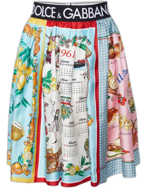 Dolce & Gabbana Multicolor Printed Silk Mixed Panel Mini Skirt