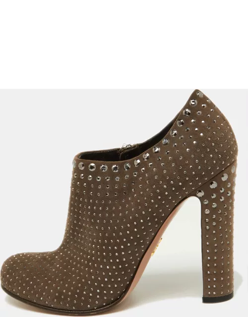 Prada Brown Studded Suede Ankle Bootie