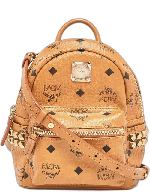 MCM Cognac Visetos Coated Canvas and Leather Mini Studded Stark-Bebe Boo Backpack