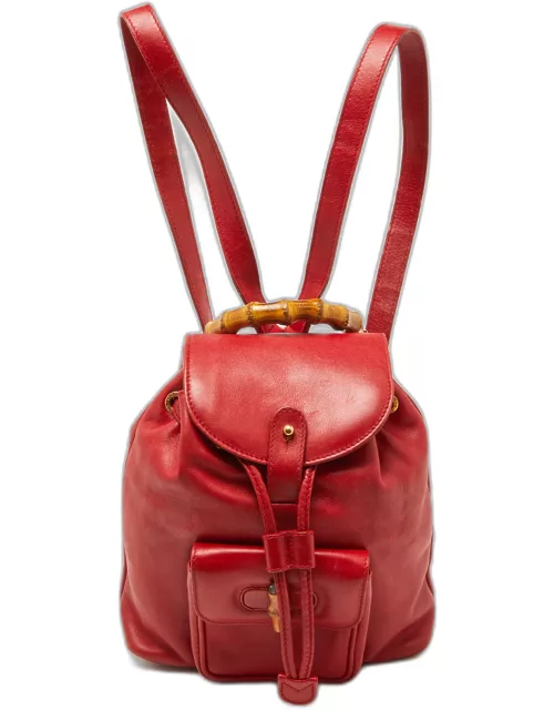 Gucci Red Leather Mini Vintage Bamboo Handle Backpack