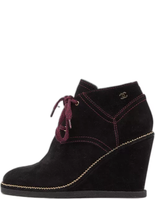 Chanel Black Suede Chain Link CC Wedge Boot